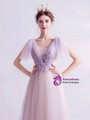 In Stock:Ship in 48 Hours Light Purple Illusion V-neck Appliques Prom Dress