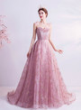 In Stock:Ship in 48 Hours Pink Sequins Spaghetti Straps Prom Dress