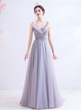 In Stock:Ship in 48 Hours Purple Tulle V-neck Beading Prom Dress