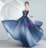 In Stock:Ship in 48 Hours Blue Sequins Illusion V-neck Prom Dress