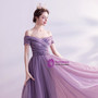 In Stock:Ship in 48 Hours Purple Tulle Pleats Short Sleeve Prom Dress