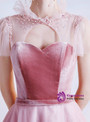 In Stock:Ship in 48 Hours Pink Tulle Velvet Illusion Back Prom Dress