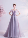 In Stock:Ship in 48 Hours Purple Corset Sequins Tulle Beading Prom Dress