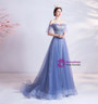 In Stock:Ship in 48 Hours Blue Sequins Beading Pleats Prom Dress