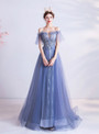 In Stock:Ship in 48 Hours Blue Sequins Beading Pleats Prom Dress