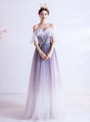 In Stock:Ship in 48 Hours Purple Sequins Tulle Spaghetti Straps Prom Dress
