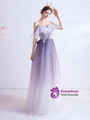 In Stock:Ship in 48 Hours Purple Sequins Tulle Spaghetti Straps Prom Dress