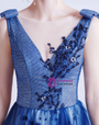 In Stock:Ship in 48 Hours Blue Tulle Sequins Beading Illusion V-neck Prom Dress