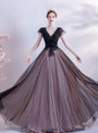 In Stock:Ship in 48 Hours Black V-neck Beading Prom Dress