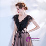 In Stock:Ship in 48 Hours Black V-neck Beading Prom Dress