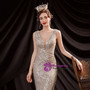In Stock:Ship in 48 Hours Gold V-neck Sequins Pleats Prom Dress