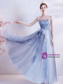 In Stock:Ship in 48 Hours Blue Strapless Beading Prom Dress