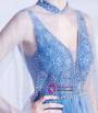 In Stock:Ship in 48 Hours Blue Tulle V-neck Beading Prom Dress