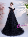 In Stock:Ship in 48 Hours Black Tulle Pleats Prom Dress
