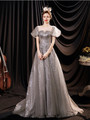 In Stock:Ship in 48 Hours Silver Sequins Puff Sleeve Prom Dress