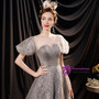 In Stock:Ship in 48 Hours Silver Sequins Puff Sleeve Prom Dress
