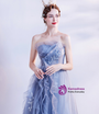 In Stock:Ship in 48 Hours Blue Tulle Beading Strapless Prom Dress