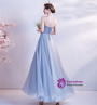 In Stock:Ship in 48 Hours Blue Tulle Beading Strapless Prom Dress
