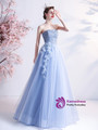 In Stock:Ship in 48 hours Blue Tulle Strapless Prom Dress
