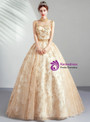 In Stock:Ship in 48 Hours Gold High Neck Tulle Sequins Wedding Dress
