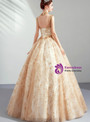 In Stock:Ship in 48 Hours Gold High Neck Tulle Sequins Wedding Dress