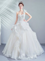 In Stock:Ship in 48 Hours Ivory Tulle Appliques One Shoulder Wedding Dress
