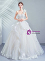 In Stock:Ship in 48 Hours Ivory Tulle Appliques One Shoulder Wedding Dress