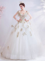 In Stock:Ship in 48 Hours White Tulle Gold Sequins Wedding Dress