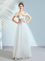 In Stock:Ship in 48 Hours White Tulle Off the Shoulder Appliques Wedding Dress
