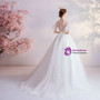 In Stock:Ship in 48 Hours White Tulle Appliques Illusion Back Wedding Dress