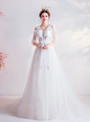 In Stock:Ship in 48 Hours V-neck Long Sleeve Pleats Wedding Dress