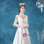 In Stock:Ship in 48 Hours White Satin Long Sleeve Wedding Dress