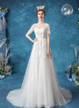 In Stock:Ship in 48 Hours White Tulle Short Sleeve Appliques Wedding Dress