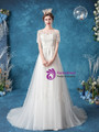 In Stock:Ship in 48 Hours White Tulle Short Sleeve Appliques Wedding Dress