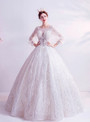 In Stock:Ship in 48 Hours White Sequins Appliques Long Sleeve Wedding Dress