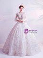 In Stock:Ship in 48 Hours White Sequins Appliques Long Sleeve Wedding Dress