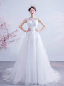 In Stock:Ship in 48 Hours White Tulle Illusion Back Wedding Dress