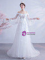 In Stock:Ship in 48 Hours White Appliques Long Sleeve Wedding Dress