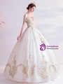 In Stock:Ship in 48 Hours Tulle Gold Appliques Wedding Dress