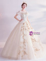 In Stock:Ship in 48 Hours Champagne Tulle Backless Wedding Dress