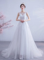 In Stock:Ship in 48 Hours White Tulle Appliques Pleats Wedding Dress