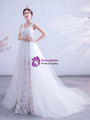 In Stock:Ship in 48 Hours White V-neck Tulle Appliques Wedding Dress