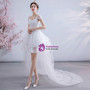 In Stock:Ship in 48 Hours White Hi Lo Appliques Wedding Dress