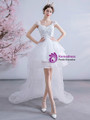 In Stock:Ship in 48 Hours White Hi Lo Appliques Wedding Dress