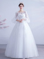 In Stock:Ship in 48 Hours White Tulle Appliques Puff Sleeve Wedding Dress