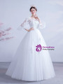 In Stock:Ship in 48 Hours White Tulle Appliques Puff Sleeve Wedding Dress