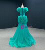 Unique Green Mermaid Tulle Pleats Prom Dress
