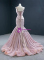 Sexy Pink Satin Mermaid Straps Prom Dress