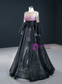 Black Tulle Beading Long Sleeve Prom Dress