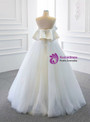 White Tulle Satin Pleats Strapless Prom Dress